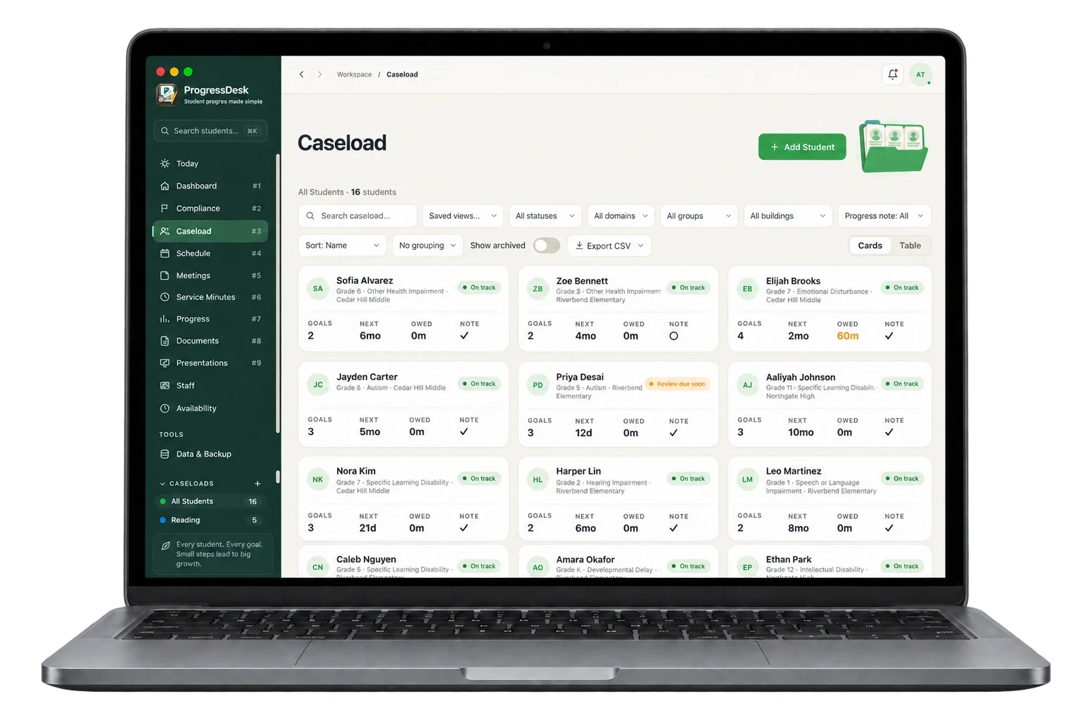 ProgressDesk caseload cards